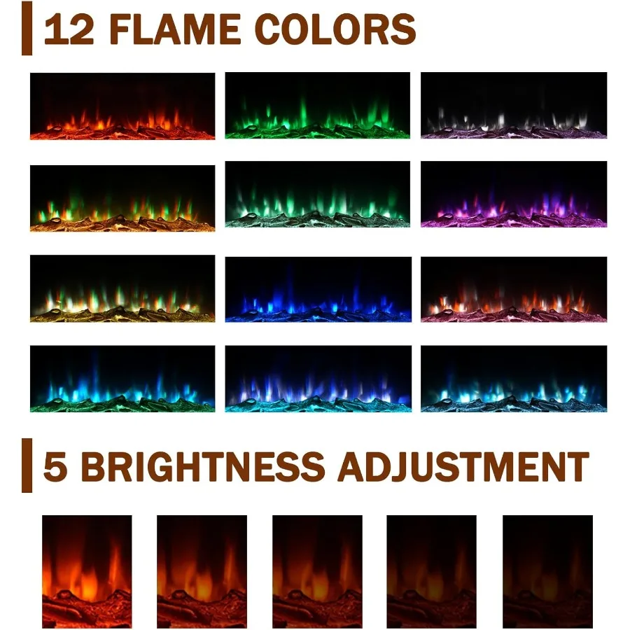 Inserto per caminetto elettrico con 12 colori LED e pietre realistiche per ambiente soggiorno 1500W 750W Heati