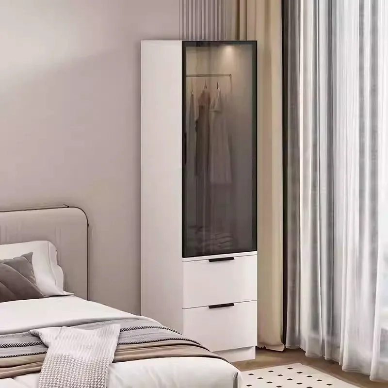 Any Size Custom Full Honeycomb Aluminum Glass Door Wardrobe Minimalist Bedroom Side Cabinet Dustproof Garment Arrangement Storag