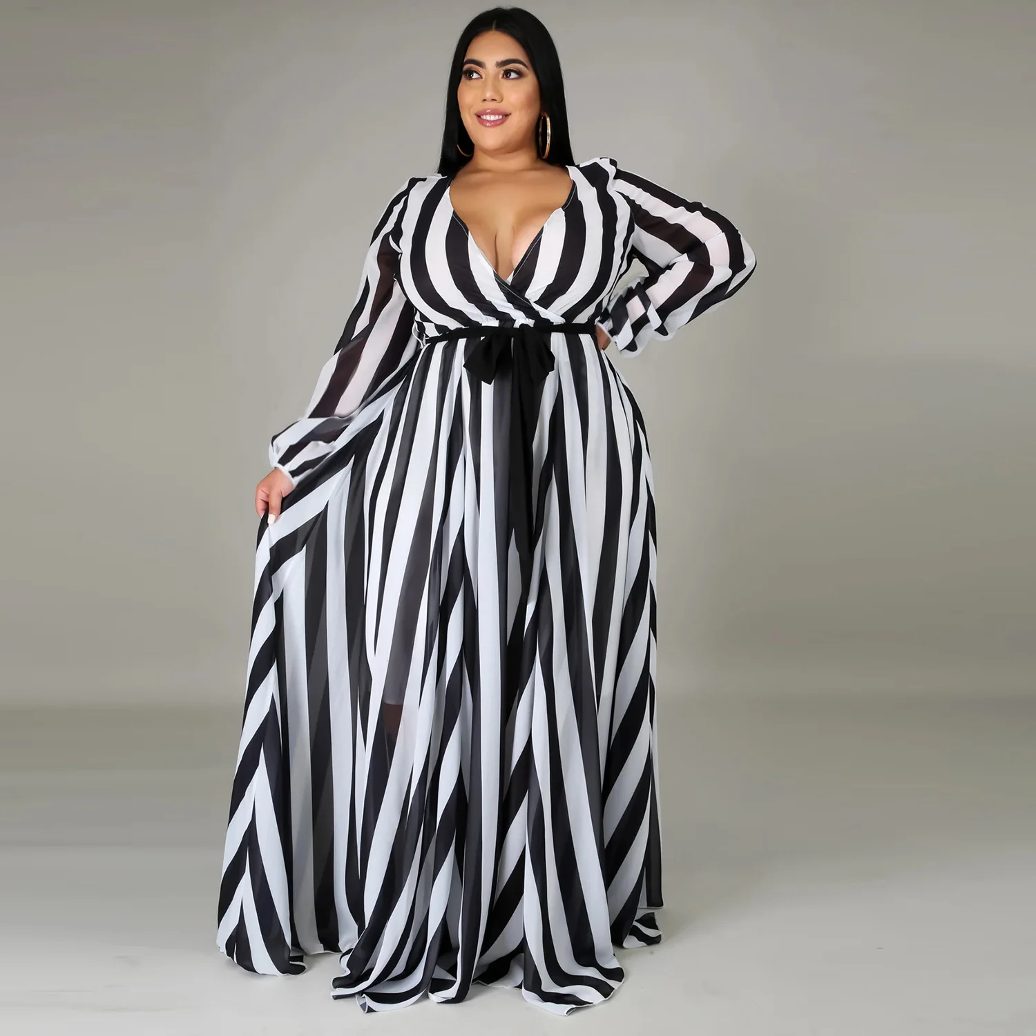 

HAOOHU Large Chiffon Long Dress Wedding Prom Elegant Dress Summer Casual Bohemian Plus Size Women's Urban Resort 5XL