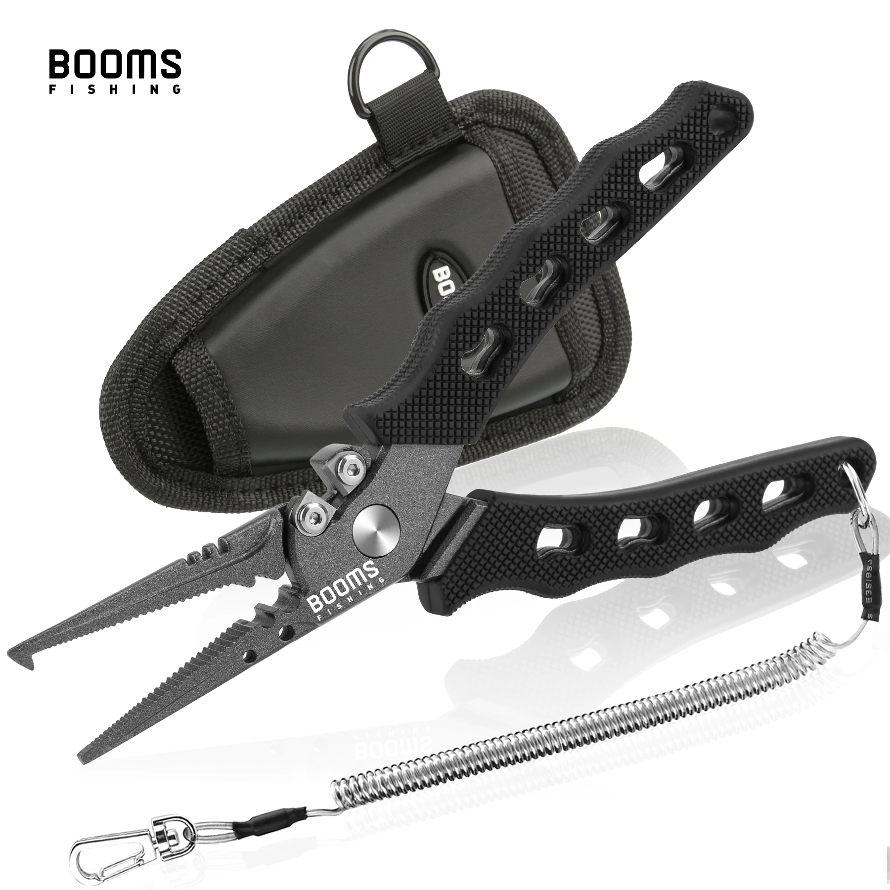 Booms Fishing F07 Stainless Steel Fish Fishing Plier Scissor fishing crimping pliers with Lanyard and Sheath