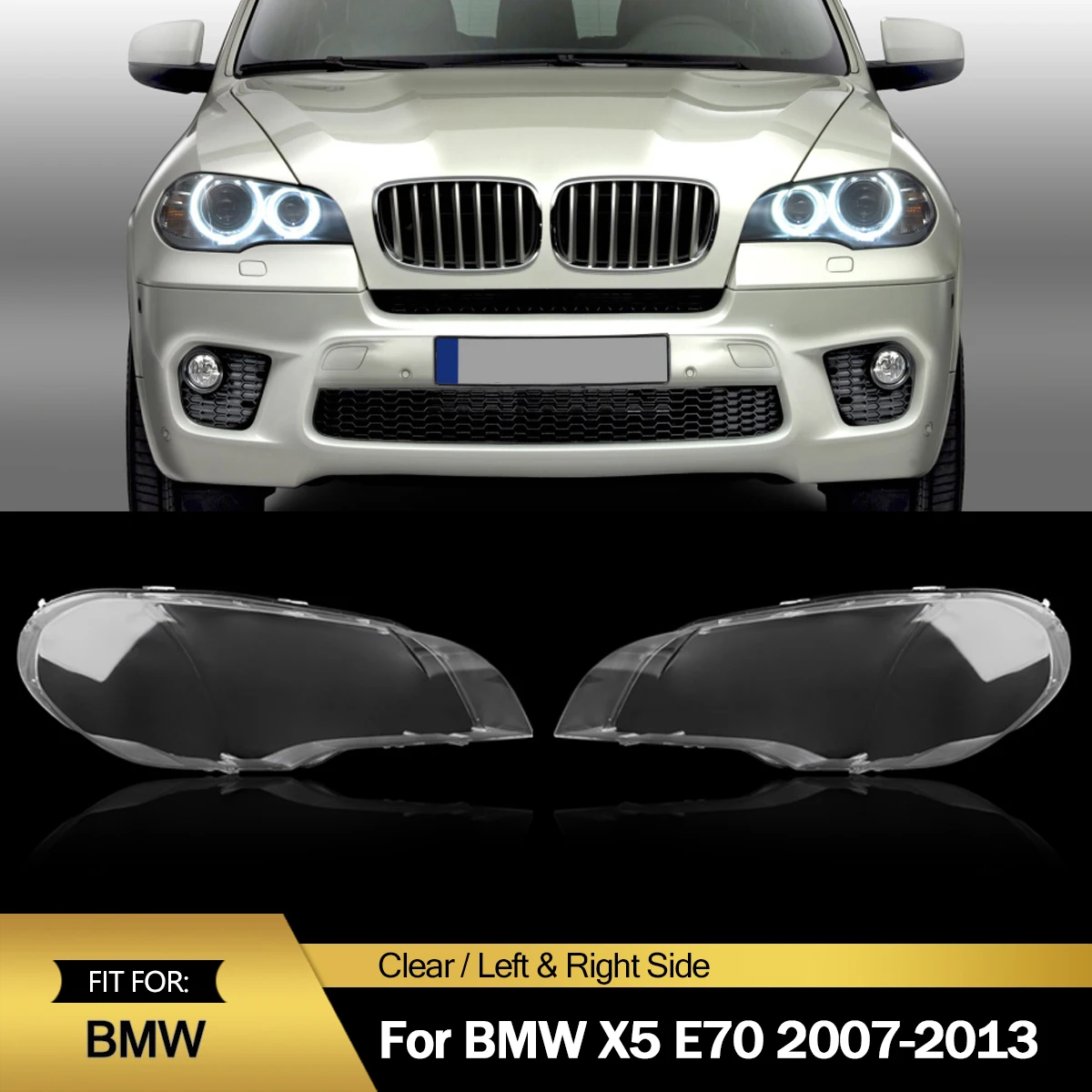 Car Head lights Covers For BMW E70 X5 Petrol Diesel SUV 2008-2013 Headlight Lens Cover Shell Lampshades Transparent Replacement