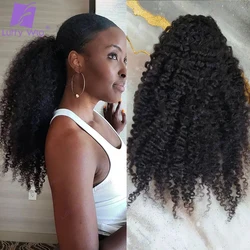 Afro Kinky Krullend Menselijk Haar Paardenstaart Voor Zwarte Vrouwen Trekkoord Paardenstaarten Burmese Remy Hair Pony Tail Hair Extensions Luffy