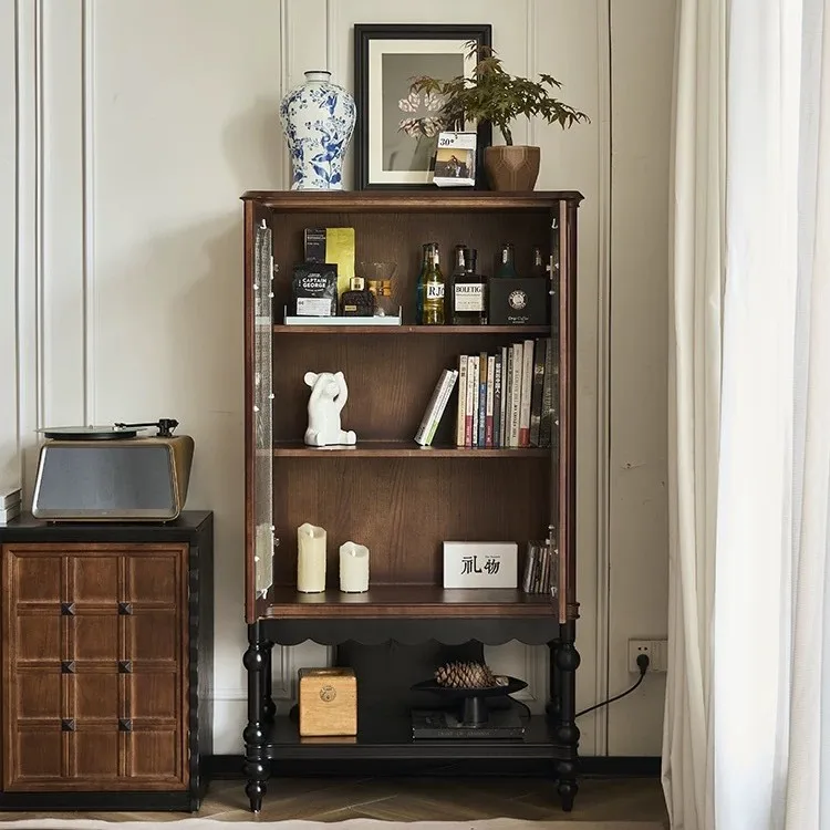

American retro solid wood dining side cabinet French antique living room wine cabinet bookcase locker decorative cabinet
