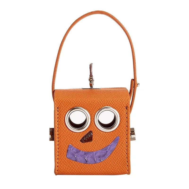 Leather earphone bag charm neat and orderly storage cute funny keychain pendant robot creative design mini bag accessories