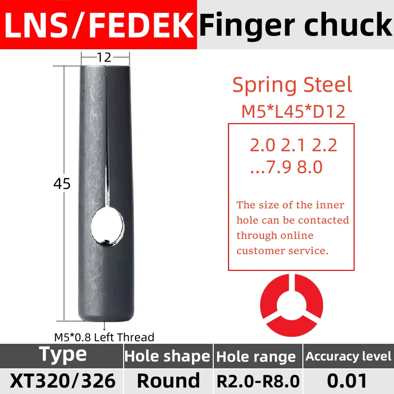 M5 LNS XT320 S2  Fedek Barload Automatic Bar Feeder  Left Thread  Finger Chuck Spring Steel collet