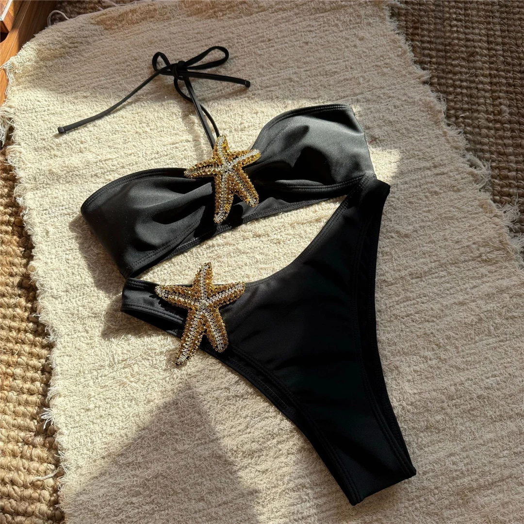 Shiny Star Halter Bikini mit mittlerer Taille, brasilianischer Schnitt, zweiteiliger Badeanzug für Damen, Badebekleidung, Badeanzug, Badehose, Badeanzug V6458 – Detail 11