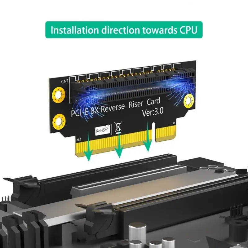 U55C PCIE 8X 90 Degree Reverse Male to Female Risers Card for 2U Servers Installation Direction Towards CPU Height 32mm