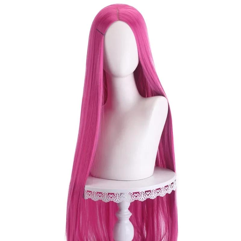 Lange gerade Cosplay-Perücke, 100 cm, Mittelscheitel, zentraler Split, blond, rosa, rot, lila, hitzebeständige Kunsthaar-Perücken