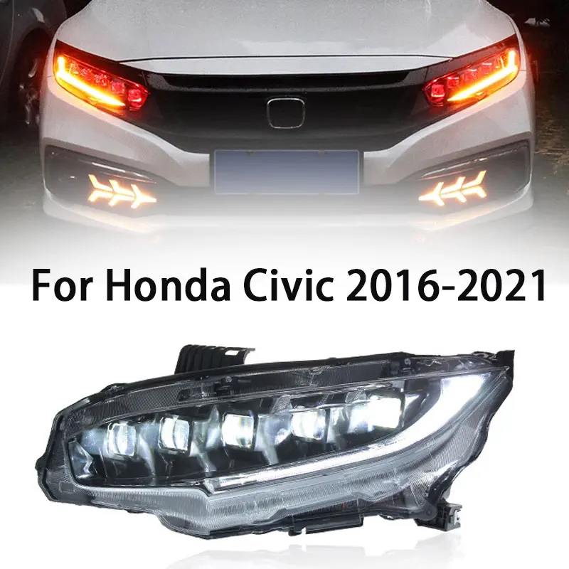 

Автомобильные аксессуары для Honda Civic X, Головной фонарь головного света 2016-2021 Honda Civic 10 поколения, светодиодный сигнал поворота DRL, линза для фары дальнего света