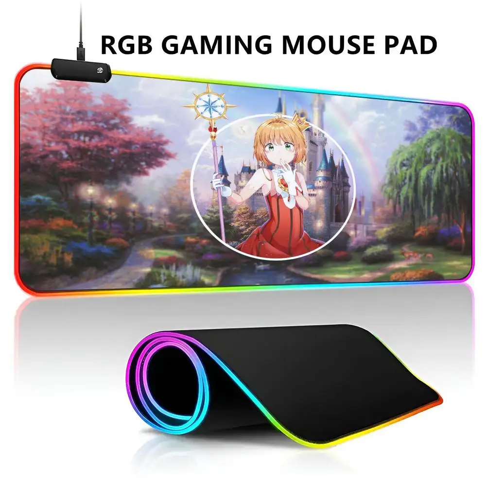 C-Cardcaptor Sakura Magic Mouse Pad RGB LED Light Gaming Waterproof Large Gamer Mouse Carpet Big Mause Keyboard Pad PC Desk Play