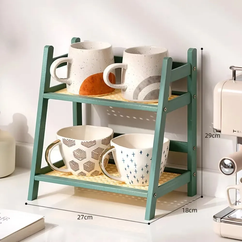 Bamboo Double Layer Rack 2-Tier Desktop Organizer Display Racks Office Stationary Office Storage Makeup Organizion for Vanity