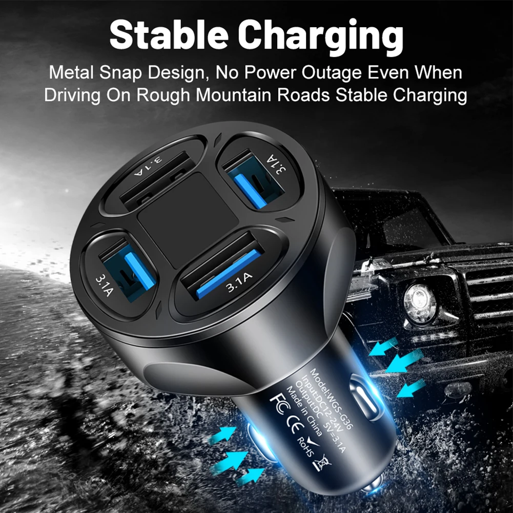 

1PCS Car Charger 4Ports USB LED Display Monitors 3.1A Fast Charging For Most Models Car Electronics Accessories Accessories