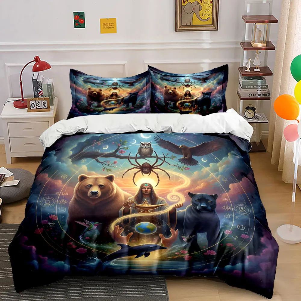 Mystical Nature Elements and Cosmic Energy Printed Duvet Cover Set 1 Duvet Cover+2 Pillowcase Multi Size Bedroom Bedding Decor