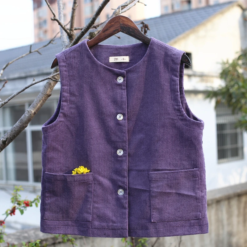 

Ретро-жилет из вельвета с круглым вырезом, универсальный, маленький, женский, новый оригинальный дизайн C584B, весенняя хлопковая верхняя одежда