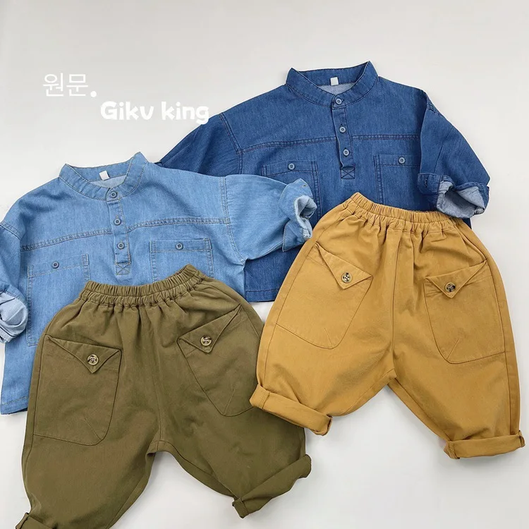 Calça retrô de trabalho infantil, calça infantil infantil infantil, bolso grande, solta, casual, outono, 2020