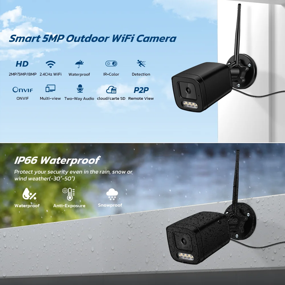 ABUNTU-cámara de vigilancia IP ONVIF de Metal para exteriores, videocámara de seguridad inalámbrica de 8MP, 4K, Wifi, detección humana, visión