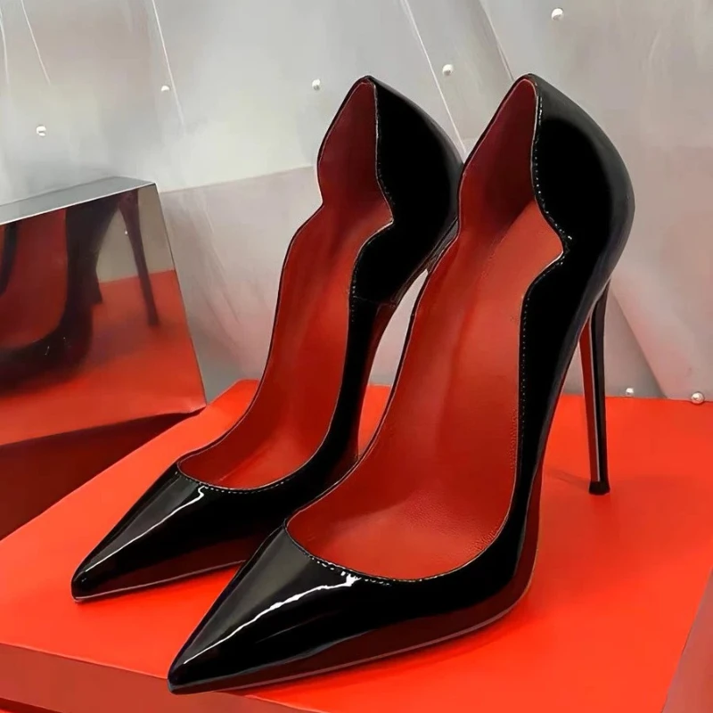 

Curved Edge Shallow Mouth 12cm High Heels Women's Super Fine Heel Temperament Celebrity Large Size Professional Single Shoes