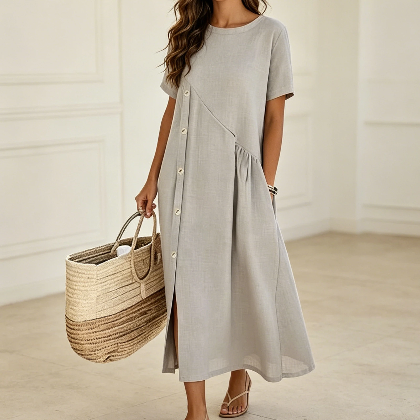 

Long Dress Women Dresses A Line Vestidos Y2k Streetwear Round Neck Short Sleeve Elegant Tigth Waist Party Night Work 2026 Spring