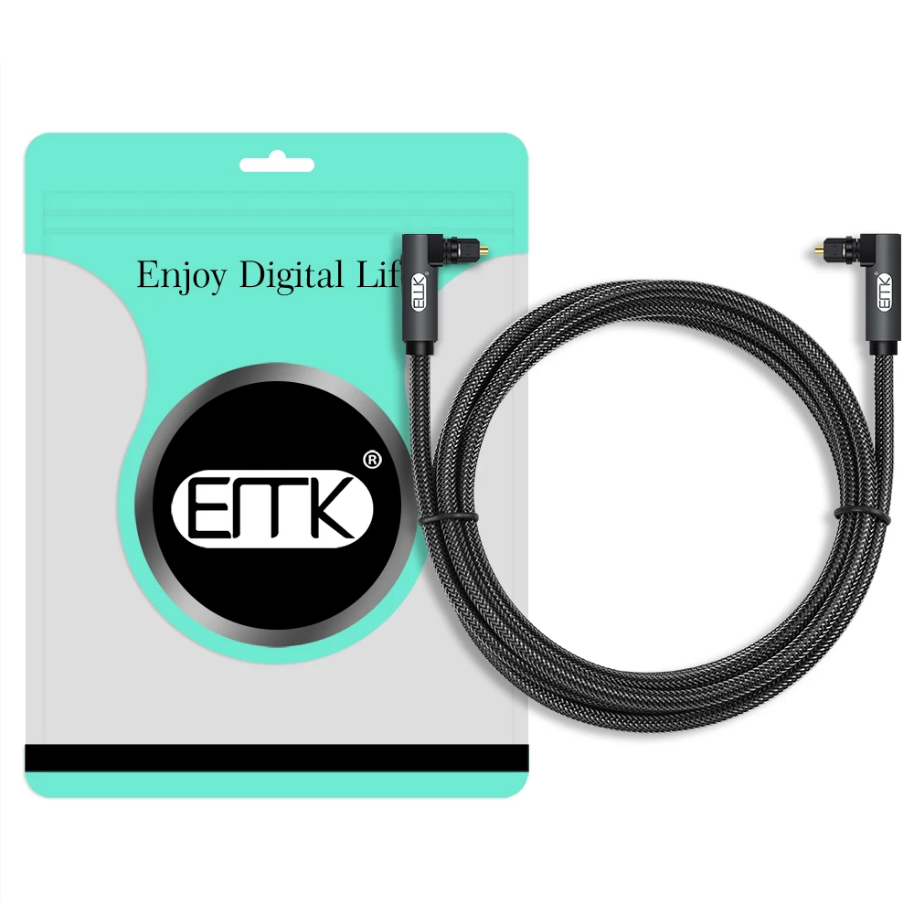 EMK Dual 90 Degree Optical Audio Cable Right Angle Digital Sound SPDIF Optical Toslink Cable with braided jacket