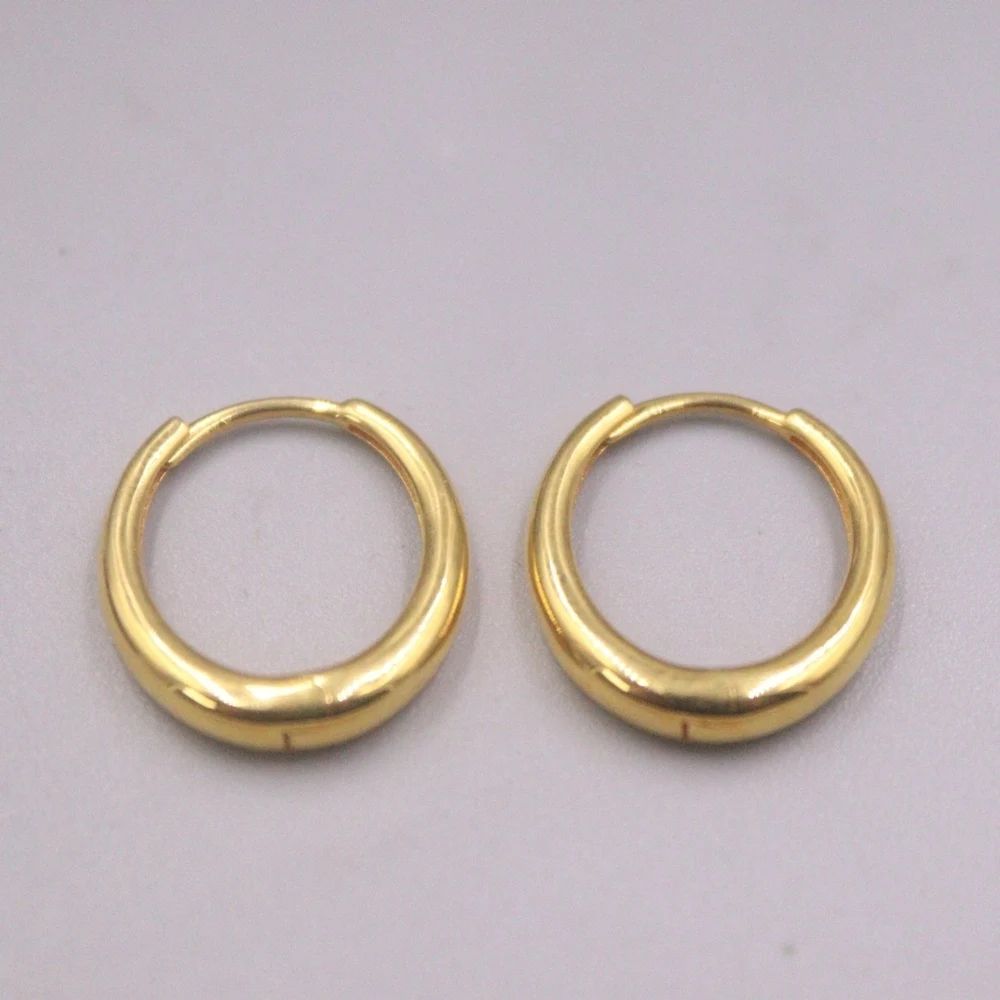 

Real Pure 18K Yellow Gold Hoop Women Gift Lucky Glossy Oval U Shape Earrings 2.58g