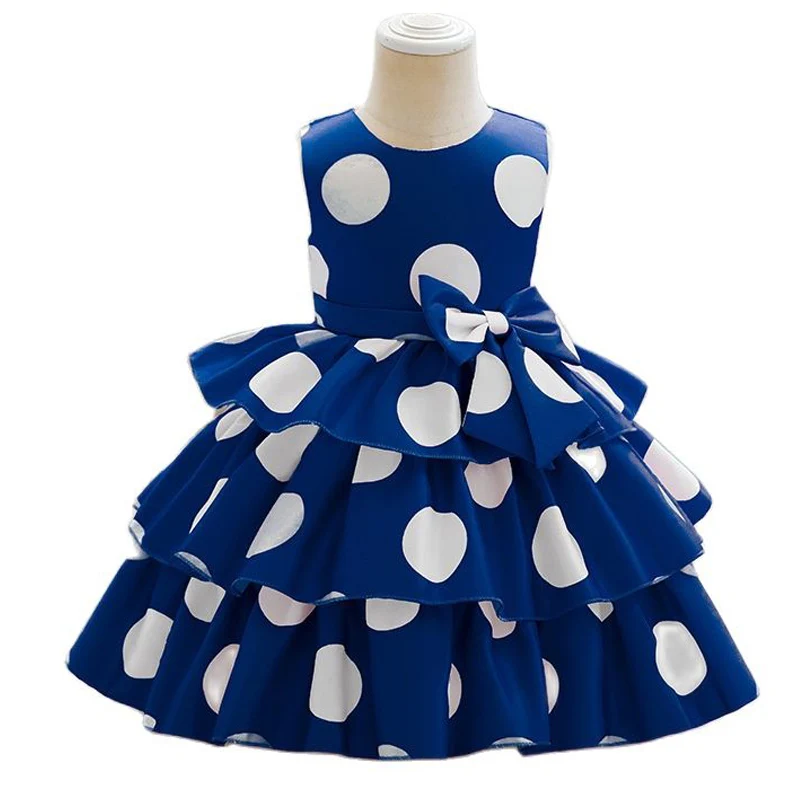 Princess Flower Girl Dress Dots Printing Gown Kids Girl Wedding Birthday Prom Party Kids Dresses For Girls Children\'s Costume