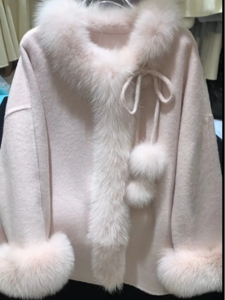 

Ele Double-Sided Woolen Coat Pink ort Thiened Loose Warm Outerwear for Women Sli Autumn Faion by ngi Camel