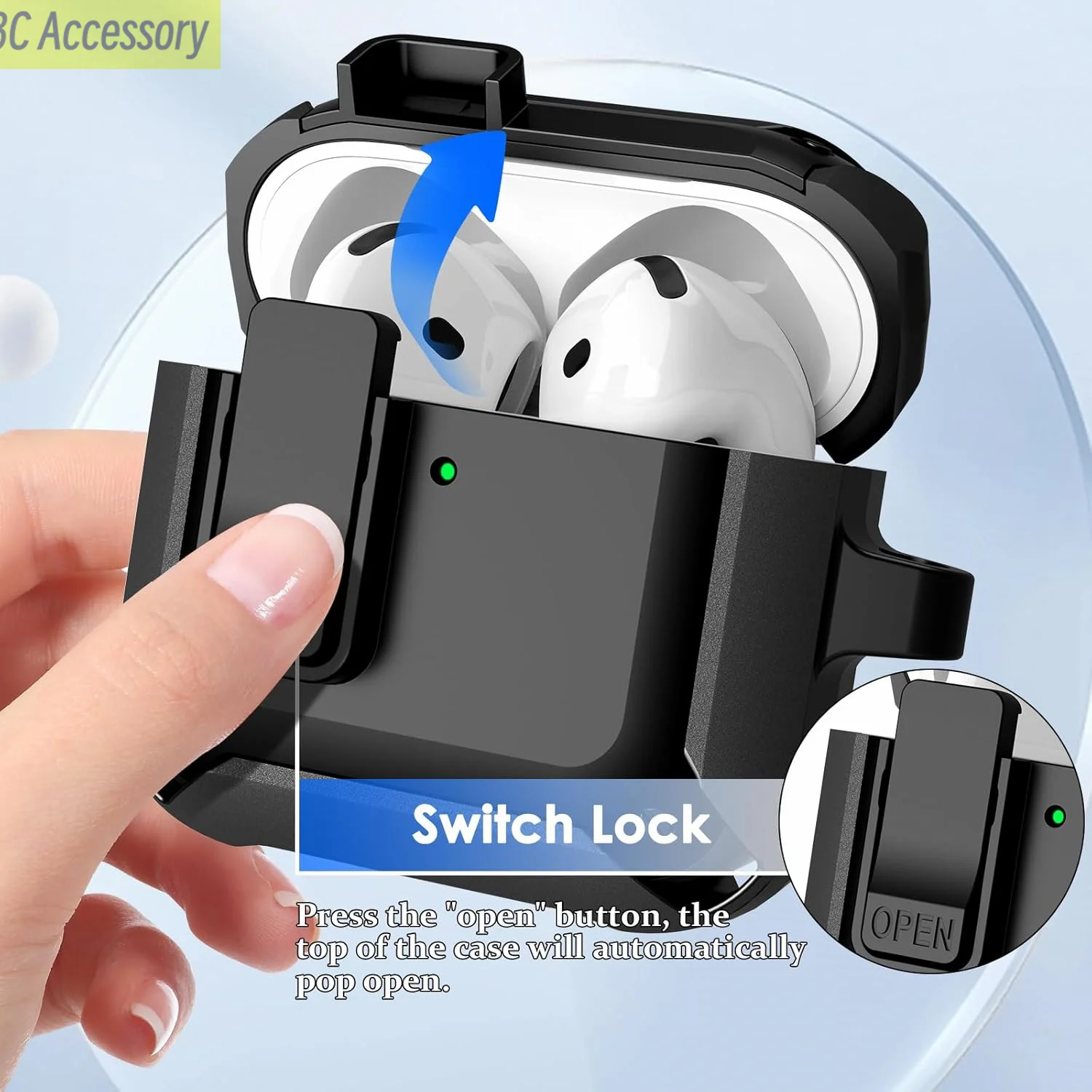 New For AirPods 4th Generation Case Military TPU Shockproof Protective Hard Cover with Secure Lock for Apple AirPods 4 Case 2024