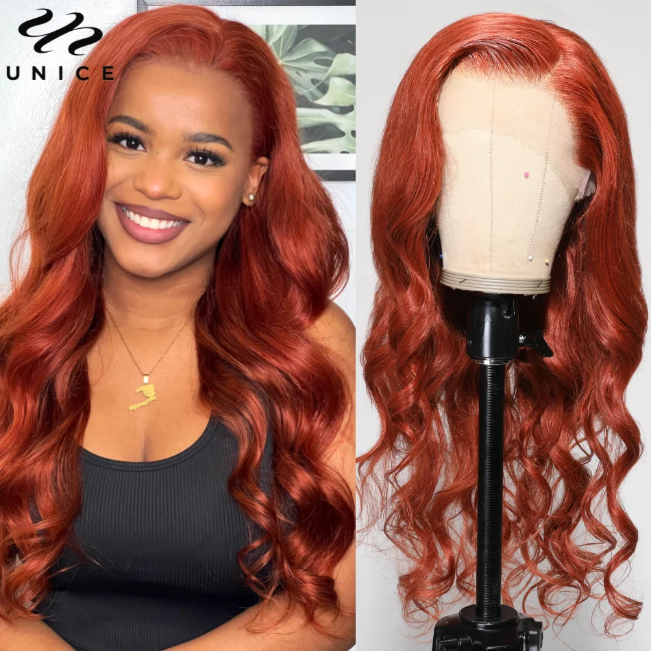 UNice Hair Copper Brown 13x4 Lace Front Wig Pre Plucked Body Wave Lace Frontal Wig Human Hair Pre Colored Lace Wigs 150% Density