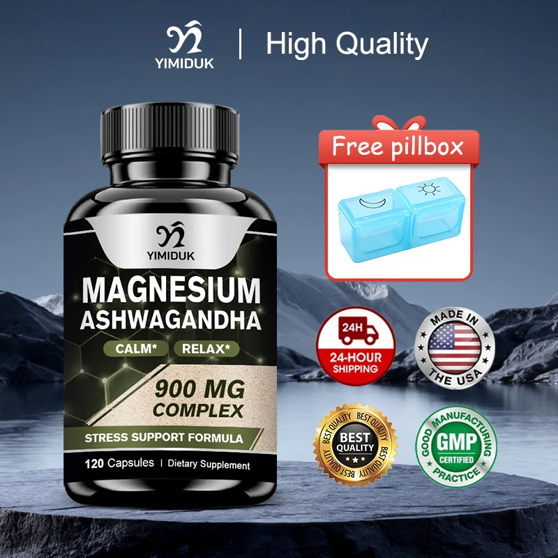 

Magnesium Ashwagandha Capsules, 400 Mg With Mag Citrate & Oxide, Support Calm & Relaxation Muscle Recovery, Heart & Bone Health