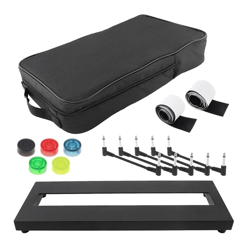 Imagen 1 del producto Pedalera de guitarra compacta pequeña de aleación de aluminio y bolsa de transporte combinada con Cables de 6 pulgadas, cintas adhesivas, tapas de interruptor de pie