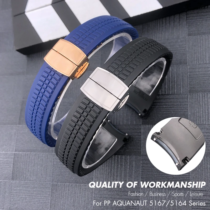 for Patek 5167/5164 PP Philippe 21mm Rubber Watchband Replacement Aquanaut Folding Buckle Silicone Watch Strap Metal Pin