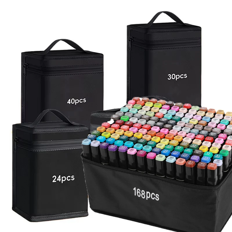 Aufbewahrungstasche für Markierungsstifte aus Segeltuch mit großem Fassungsvermögen – Federmäppchen mit Reißverschluss für Aquarellstifte und Schreibwaren (schwarz, tragbar)