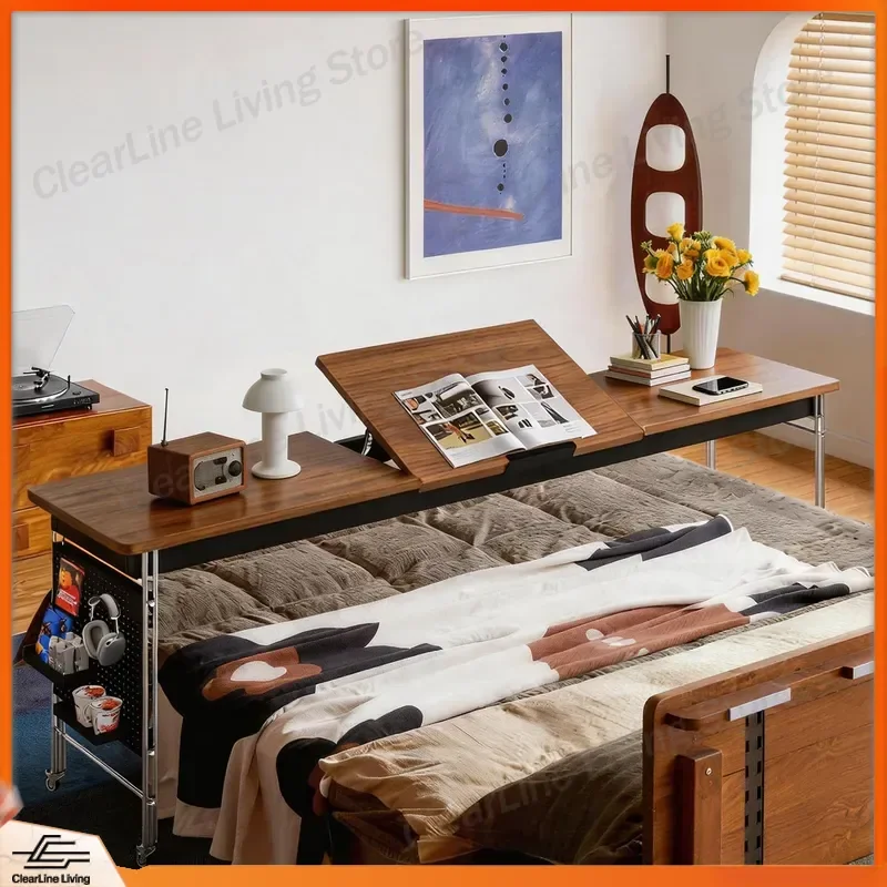 Medieval Cross Bed Table Large Long Removable End of Bed Desk Bedroom Household Lazy Computer Table Nightstand Storage Shelf