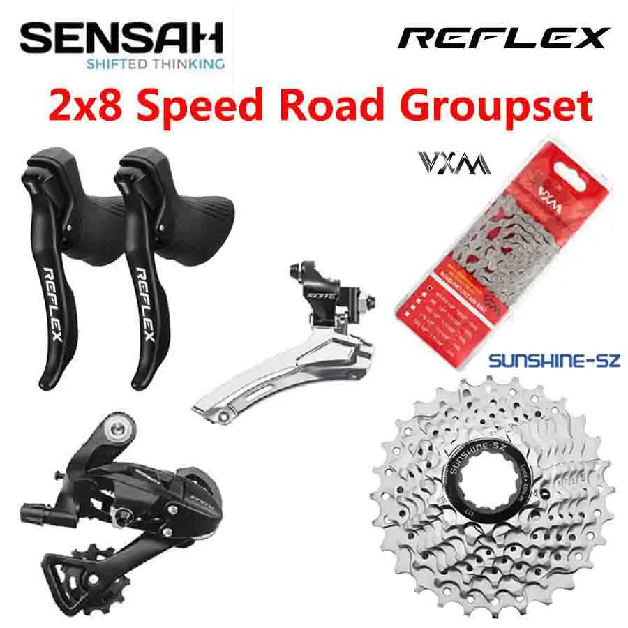 

SENSAH REFLEX 2x8 Speed Road Bike Groupset Rear Derailleur Front Derailleur Cassette Chain Sora Tiagra Claris Sensah Groupset