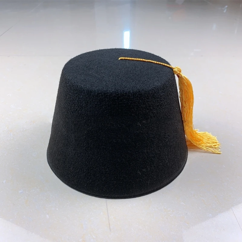 Ottoman Fez Hat Breathable Turkish Black Tassels Cap Cosplay Accessory Headwear