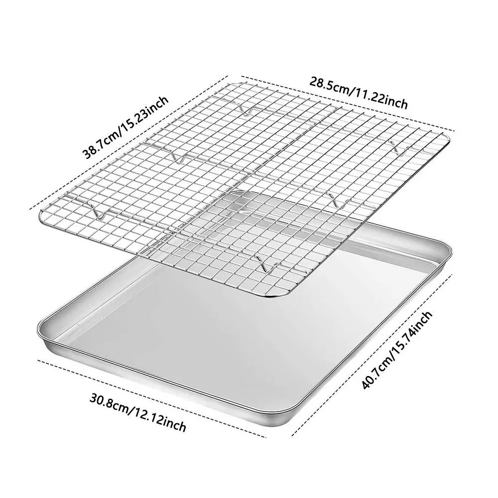 Nonstick Baking Sheet with Cooling Rack Set Stainless Steel Rust Free Baking Tray Non Toxic Heavy Duty Oven Bread Cake Grid