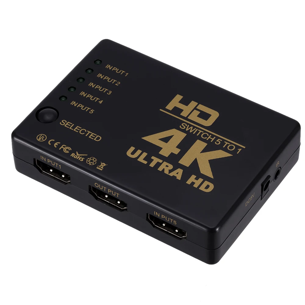 4K*2K HDMI-Compatible KVM Switch 4K Switcher 5 in 1 out HD Video Cable Splitter 1x5 Hub Adapter Converter for PS4/3 TV Box HDTV