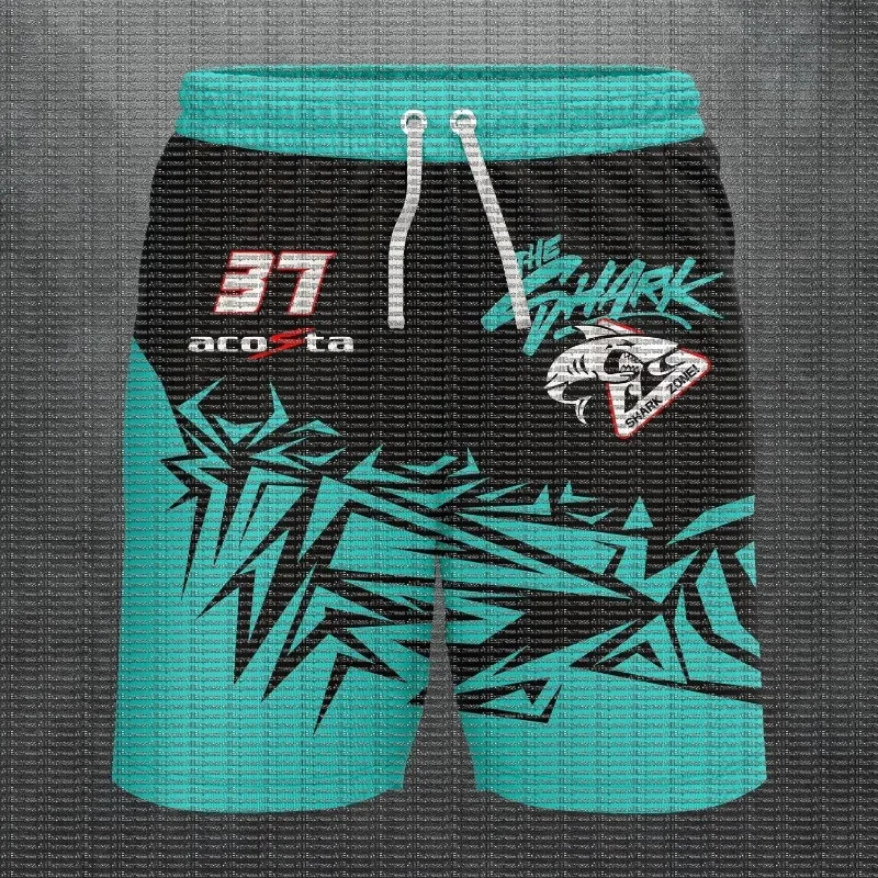 Shark Graffiti Motorcycle Shorts Mint Green Contrasting Off-road Motorcycle Enthusiasts Loose Fit Fitness Shorts
