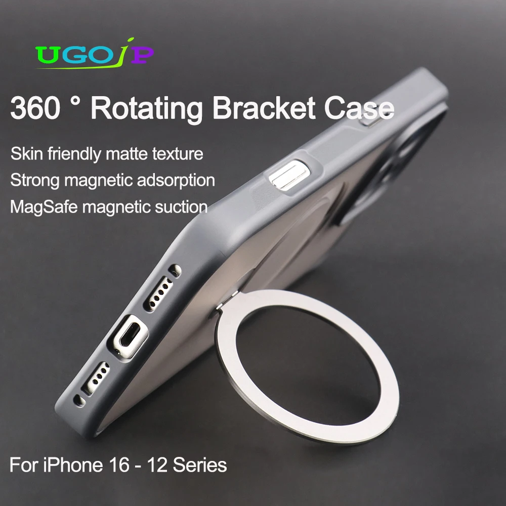 

Magsafe Matte Phone Case For iPhone 16 Pro Max 15 14 Pro 16E 13 12 Pro max Magnetic 360° Rotating Bracket Lens Protection Cover