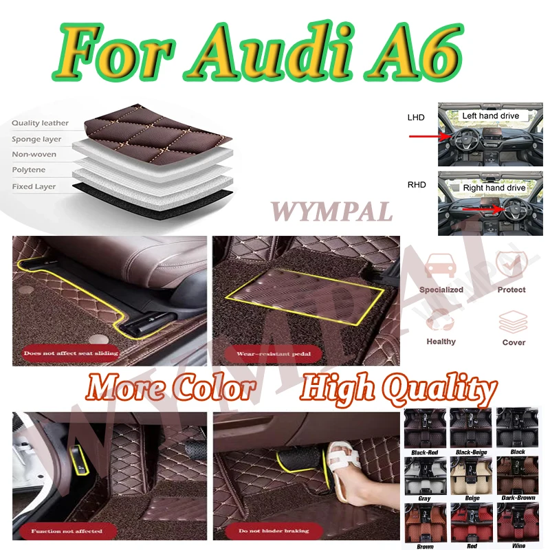 

Luxury Artificial Custom Car Floor Mats for Audi A6 Avant 4G5 4GD C7 A6 Allroad 4GH 4GJ 2007-2018 Interior Details Leather pads