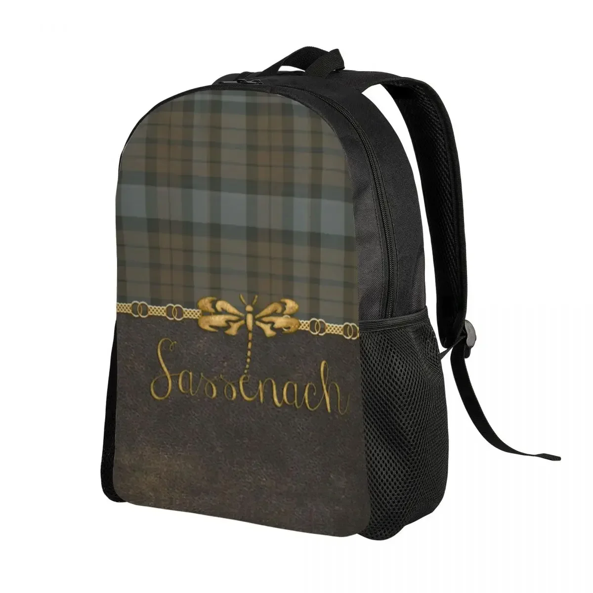 Leather And Tartan Sassenach Pattern Backpack for Men Women Waterproof College School Dragonfly Outlander Bag Printing Bookbag