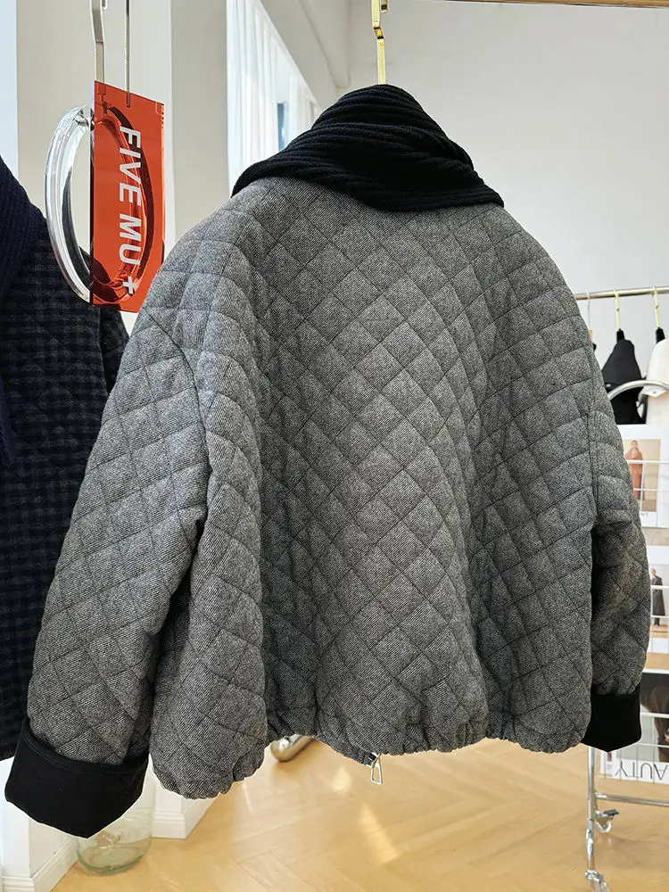 

Gagarich Korean Style Woolen Jacket Diamond Grid Short Style Cotton Clothing Winter 2025 New Loose Casual Warm Outerwear Parkas