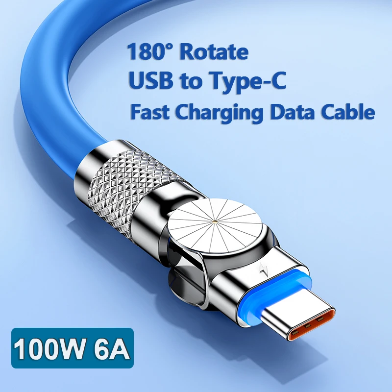 100W 6A 180 Degree Super Fast Charging Data USB Type C Cable For Xiaomi Huawei Liquid Silicone Elbow Car Charger Cable for Game