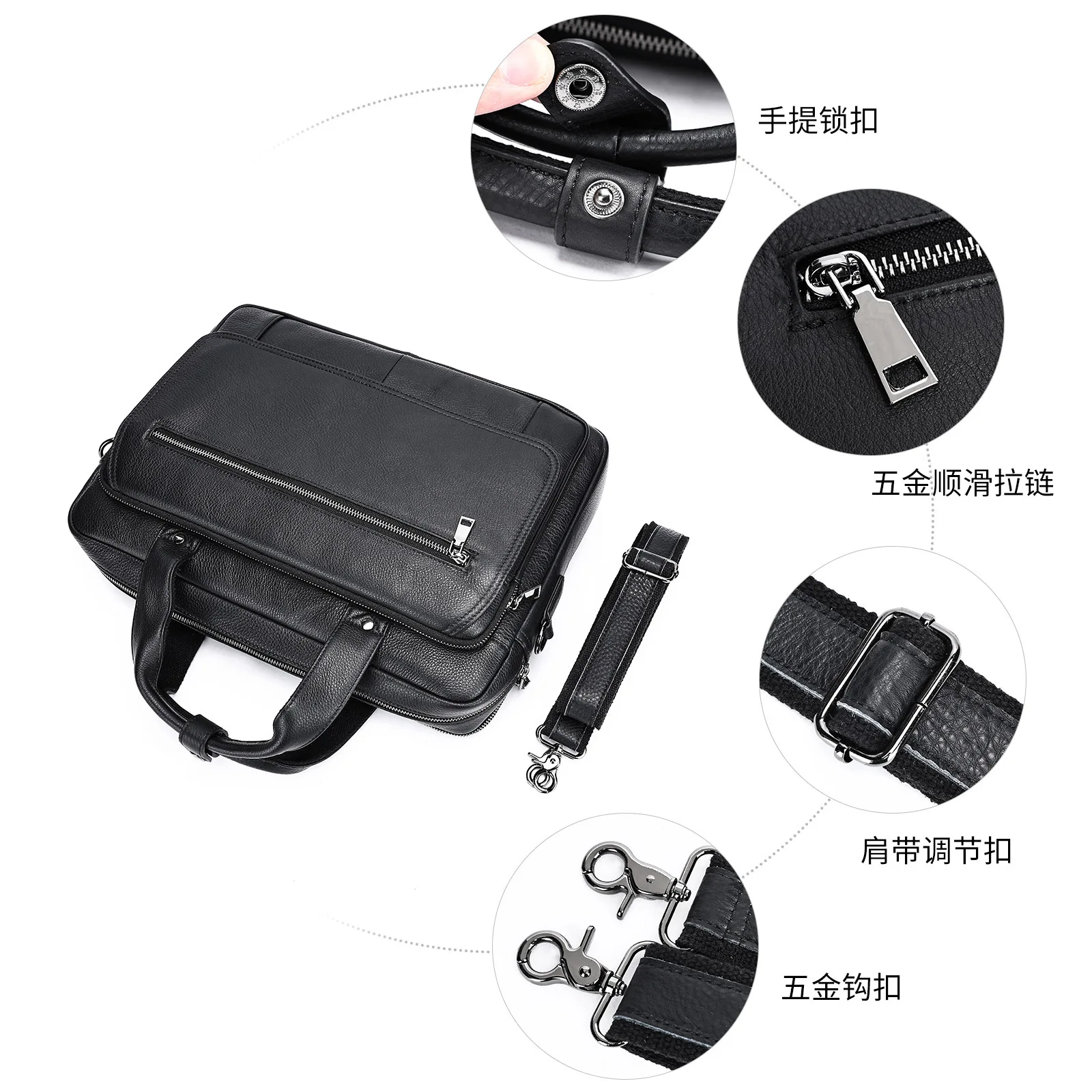 Business commuting first-layer cowhide men's briefcase, 16-inch computer storage single-shoulder bag, laptop bag