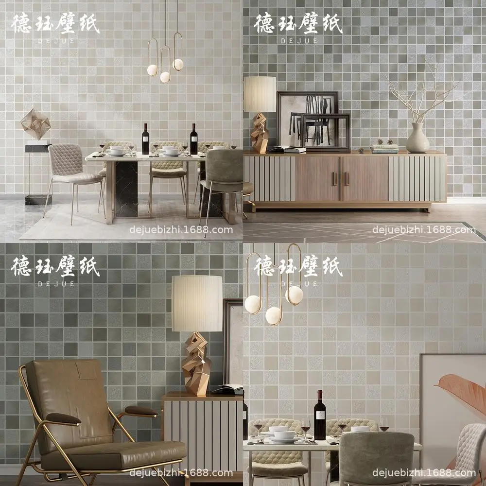 Nordic Style Faux Tile Grid Mosaic Wallpaper Modern Simple Living Room Bedroom Background Milk Tea Shop Wall Decor Non Self Adhe