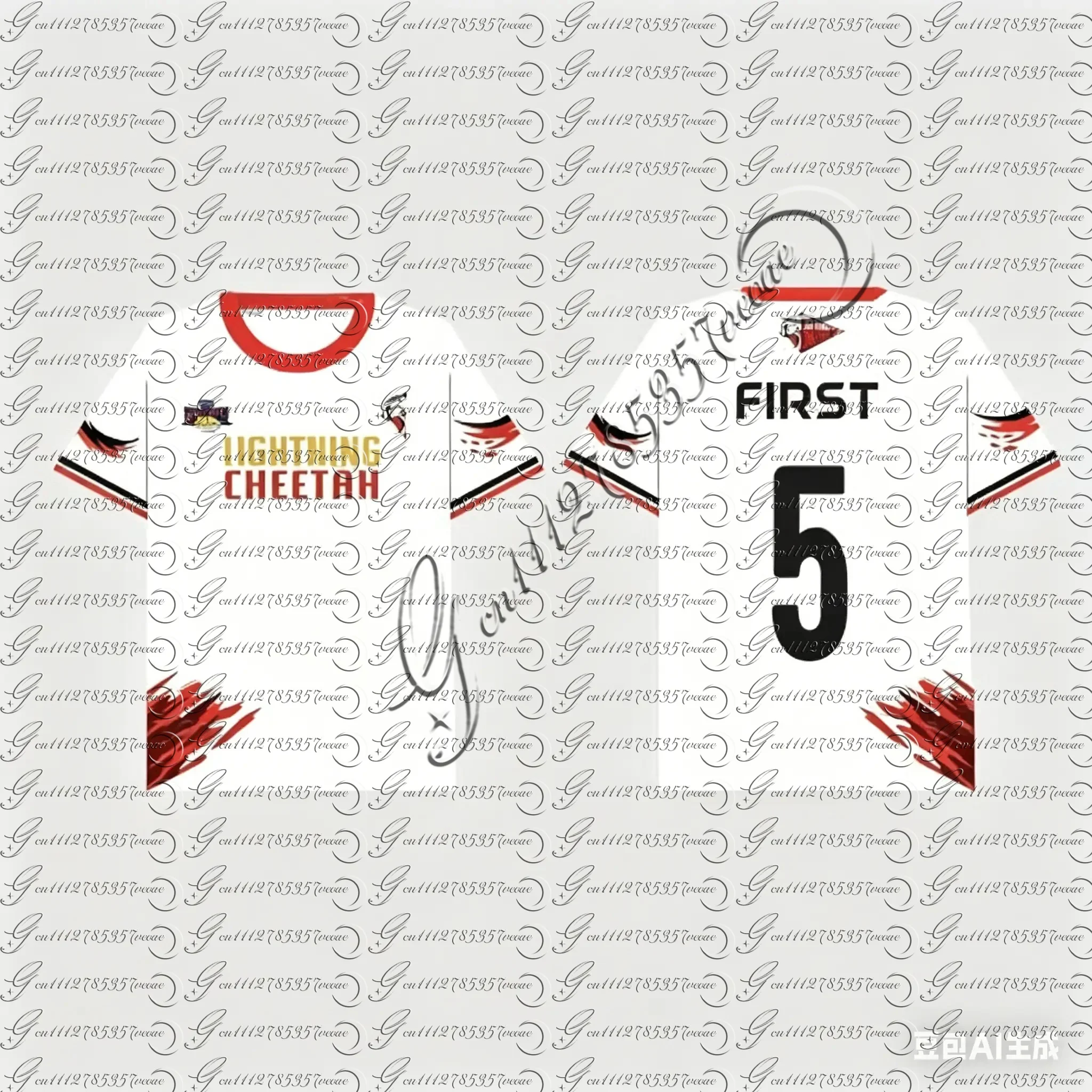 

Lightning Cheetah Theme Short Sleeve White Red Black Color Block Soccer T Shirt Quick Dry Breathable Fabric for Fitness Workout