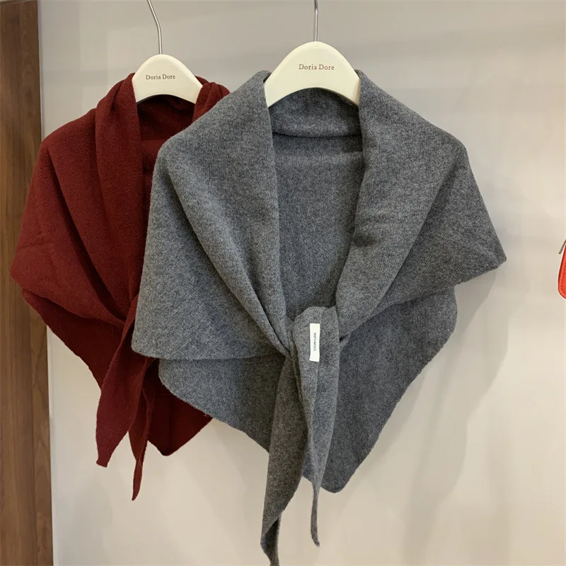 Concave Design Wool 100% Shawl Enlarged Autumn And Winter New Warm Women's Triangular Scarf Knitted Fashionable Female Stripe