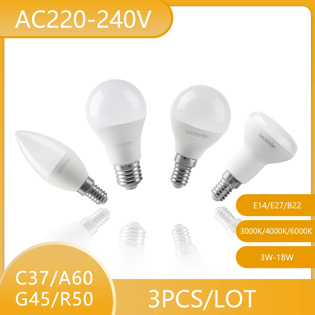 

3PCS E14 E27 B22 LED Bulb Spotlight AC220V 5W 9W 15W 24W High Lumen Saving Cold Warm White Lampada Bombilla Living Room Home 12V