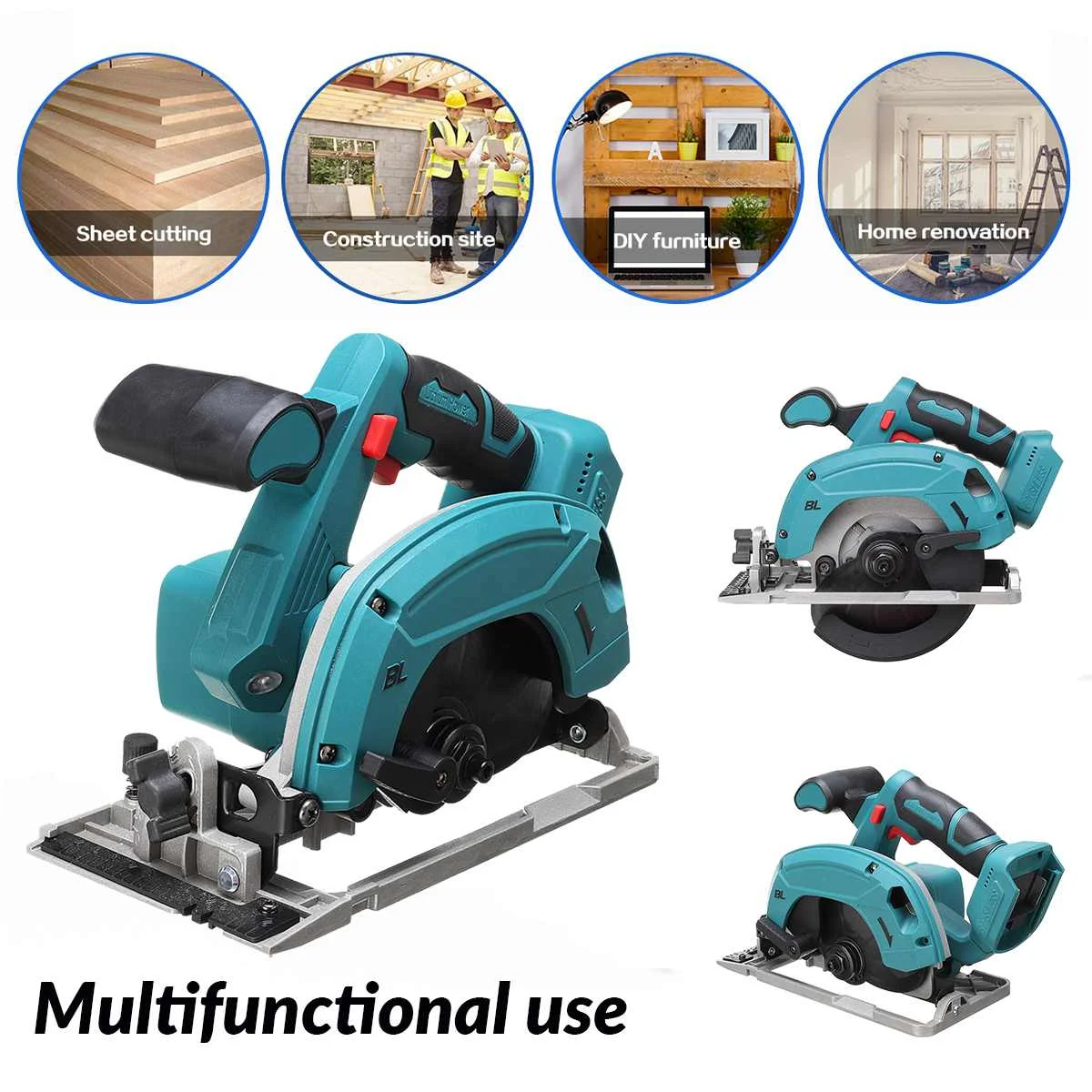 Brushless Cordless Electric Circular Saw 165mm Saw Blade Adjustable Angle Cutting Woodworking for Makita 18V Battery