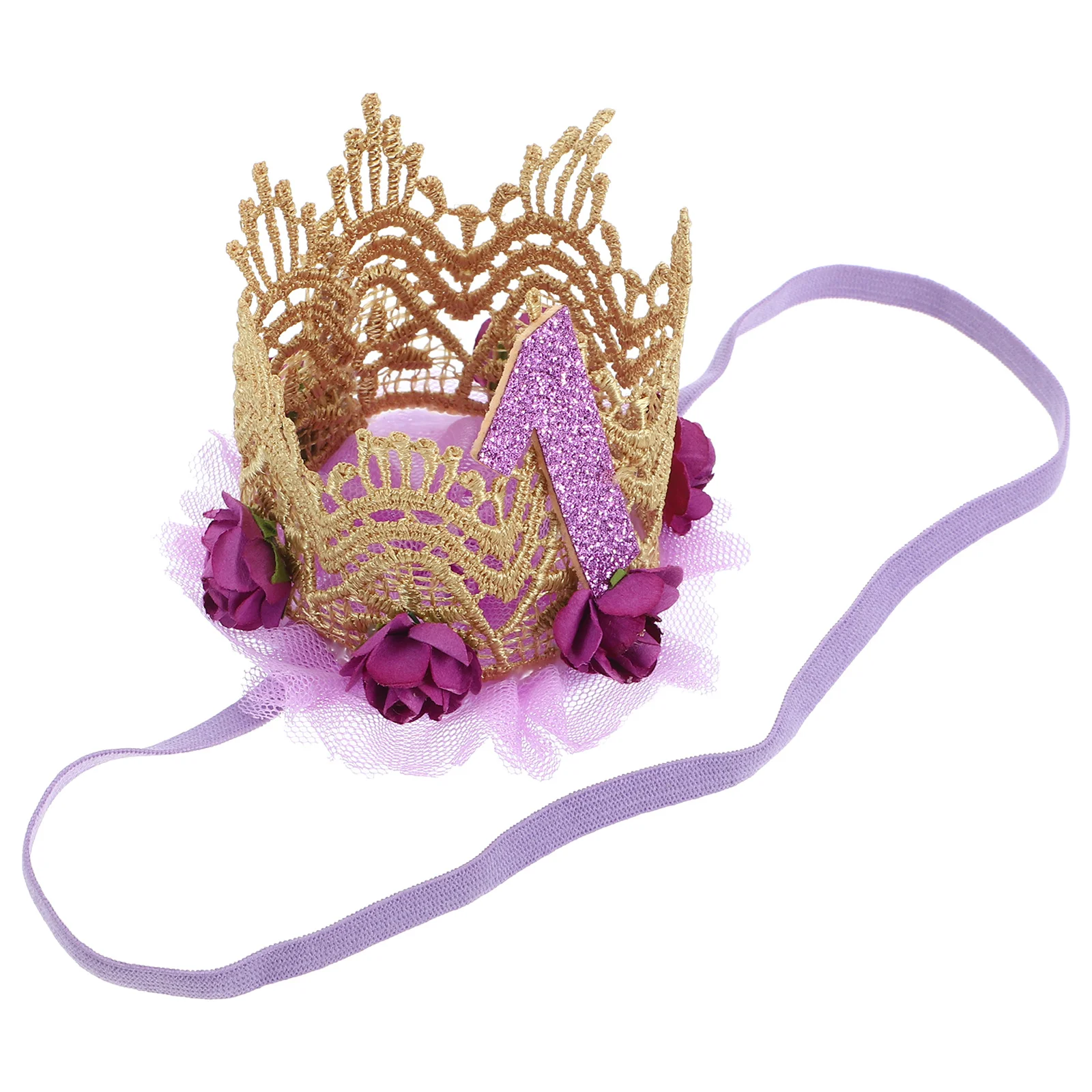 

Baby First Birthday Crown Purple Rose Lace Hair Accessories Baby Girl Headdress Kids Crown Party Supplies Photo Prop